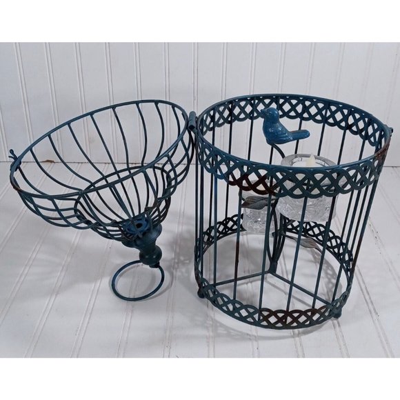 Green 16" Hanging Bird Cage Candelabra Candle Holder Cottage Shabby Chic Decor - Picture 2 of 7